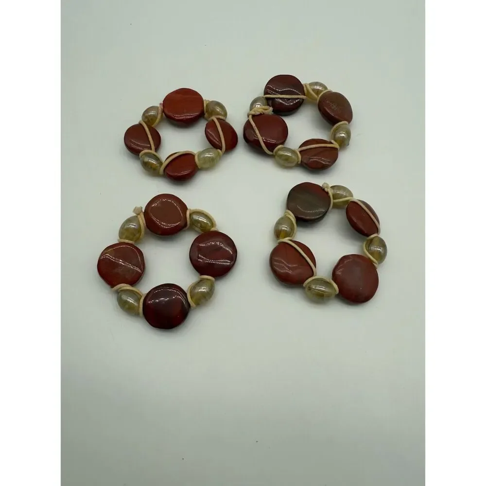 napkin rings natural red brown stone  set of 4